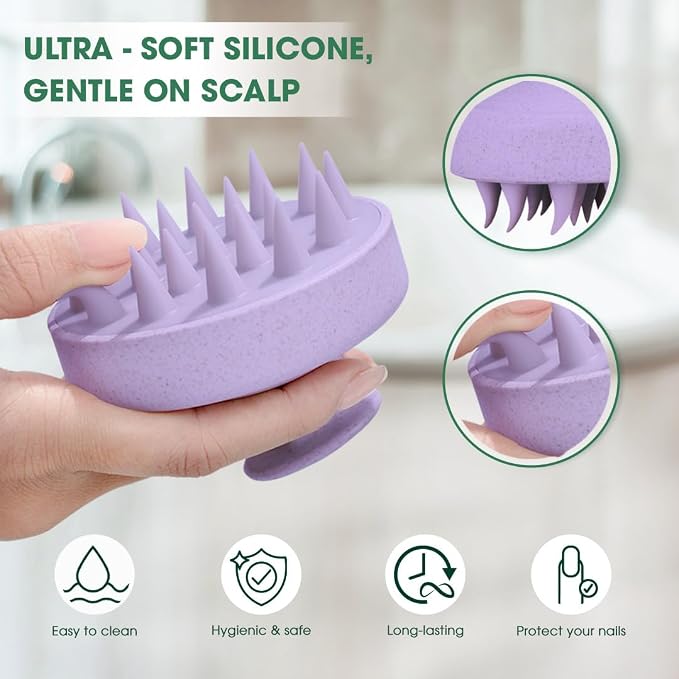 Scalp Massager Brush for Hair Growth – Silicone Scalp Scrubber & Scalp Exfoliator – Manual Scalp Massager Brush for Wet or Dry Use – Hair Massager Scalp Shampoo Brush Tool (Purple)