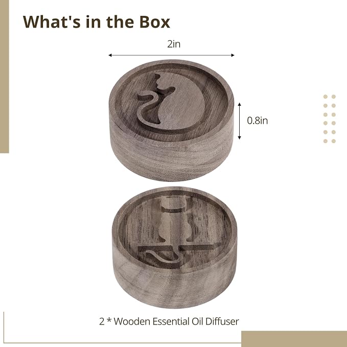 2 PCS Wooden Essential Oil Diffuser, Walnut Wood Diffuser, Aromatherapy Diffuser, Small Round Diffuser, Car Wood Diffuser, Desktop Air Freshener for Home, Offices, Yoga, Sauna, SPA