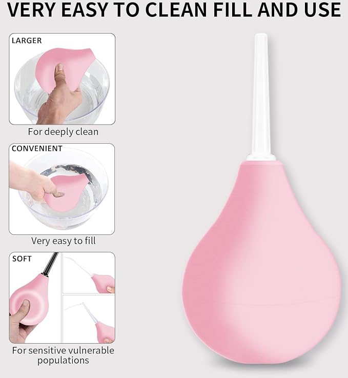 Douche for Women Enema Bulb Kit - Anal Douche,Enima Anal Douching with 3 Nozzle,Reusable Anal Cleaner Enema Bulb,Enima for Men Women(Pink)