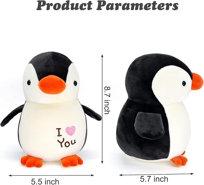 HWD 8.7 Inch Soft Stuffed Penguin Dolls, Stuffed Animals Toys, Gifts for Kids Toddlers Birthday Christmas Day (Black)
