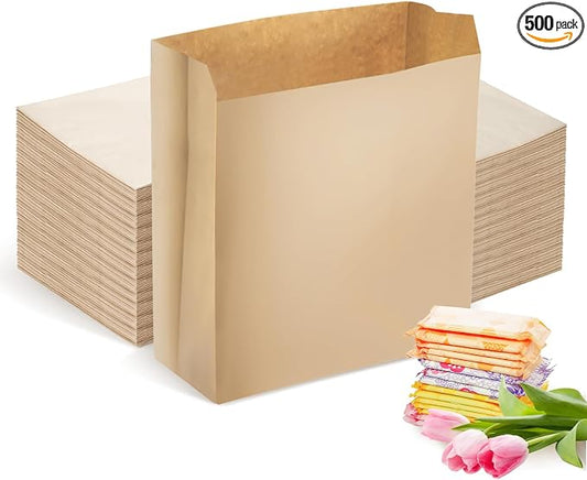 500 Pcs Waxed Sanitary Napkin Disposal Bags - Feminine Hygiene Liner Paper Bags 7.5'' x 10'' x 3.5'' Wax Lined for Bathroom, Commercial, Personal Restroom, Janitorial Dispenser