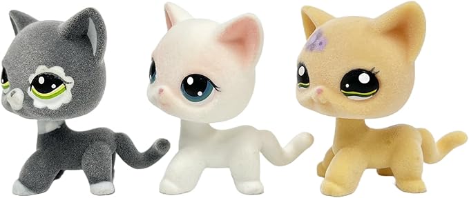 3pcs/Set Custom Flocked Pet Shop Toys Short Hair Cat Kitten Collie Great Dane Cocker Spaniel Dachshund Puppy Dog OOAK Compatible with LPS (#1962 and #64 and #2249)