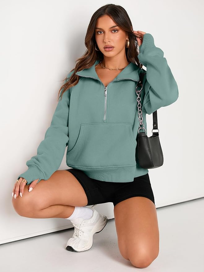 AUTOMET Womens Sweatshirts Half Zip Fleece Pullover Fall Outfits | Fall Fashion Clothes 2026,Cropped Sweatshirts,Cute Y2k Tops,Quarter Zipper Sweater,Winter Loungwear Outfits