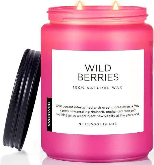 M&SENSE Wild Berries Scented Pink Candles for Home,110 Hour Long Lasting Large Soy NaturalCandles 19.4oz for Mother's Day Holiday Birthday Gifts Home Decor