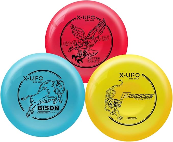 X-UFO Disc Golf Set - Disc Golf Starter Set, Includes 1 Putter, 1 Driver, and 1 midrange disc, Weighing 170-178 Grams. Suitable for Beginners and Professional disc Golf tournaments