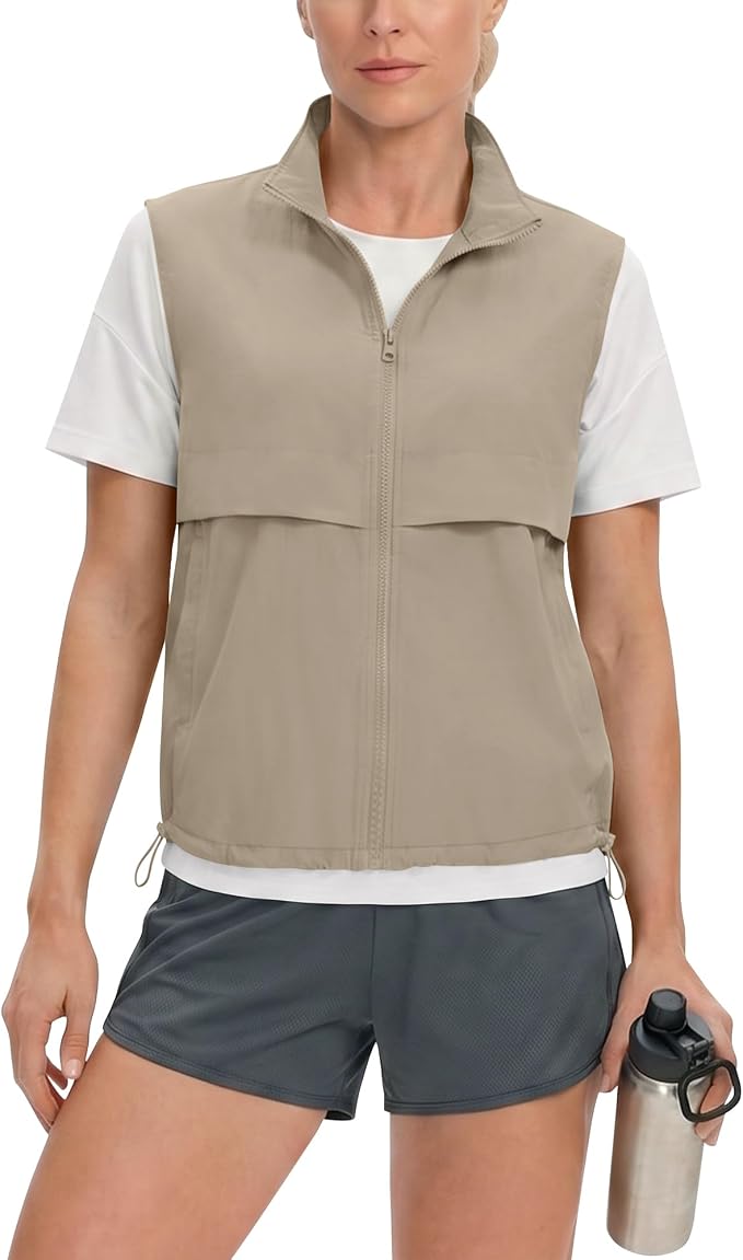 Women's Lightweight Running Vest Stand Collar Zip Up Summer Waistcoat Sleeveless Jacket for Golf Hiking Travel