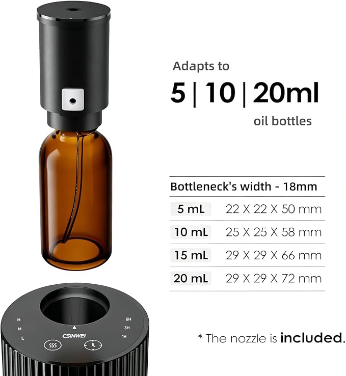 Waterless Essential Oil Diffuser, Portable Car Diffuser with Rechargeable Battery, Cordless Aromatherapy Diffuser for Home Office Bedroom, USB-C Nebulizing, 600 Sq Ft Coverage (Black)