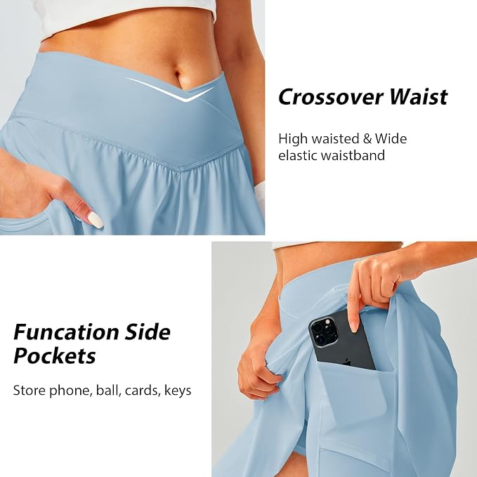 Womens Tennis Skirt Crossover High Waisted Skort with Pockets Shorts | Athletic Skirts for Golf Running Workout Pickleball, Aesthetic Activewear, Sporty Athleisure Style