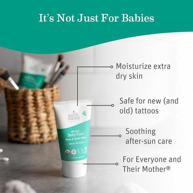 Earth Mama Organic Baby Face Nose & Cheek Balm | Moisturizer with Calendula Oil for Dry Skin Care, Natural Petroleum Jelly Alternative (2-Fluid Ounce)