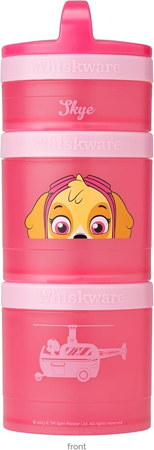 Whiskware Paw Patrol Stackable Snack Containers for Babies, Kids. and Toddlers, 3 Stackable Snack Cups for School and Travel, Backpack and Cupholder Friendly, Skye