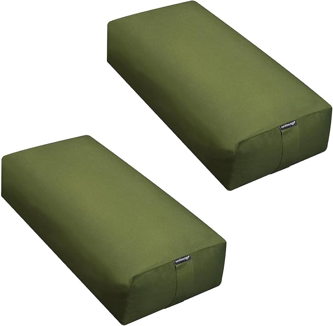 Extra Firm Large Yoga Bolster, 24" x 12" x 6" Cinched OR Zippered Yoga Pillow, Rectangular Cotton Cushion With Removable Cover for Studios, 1 Pack or 2 Pack