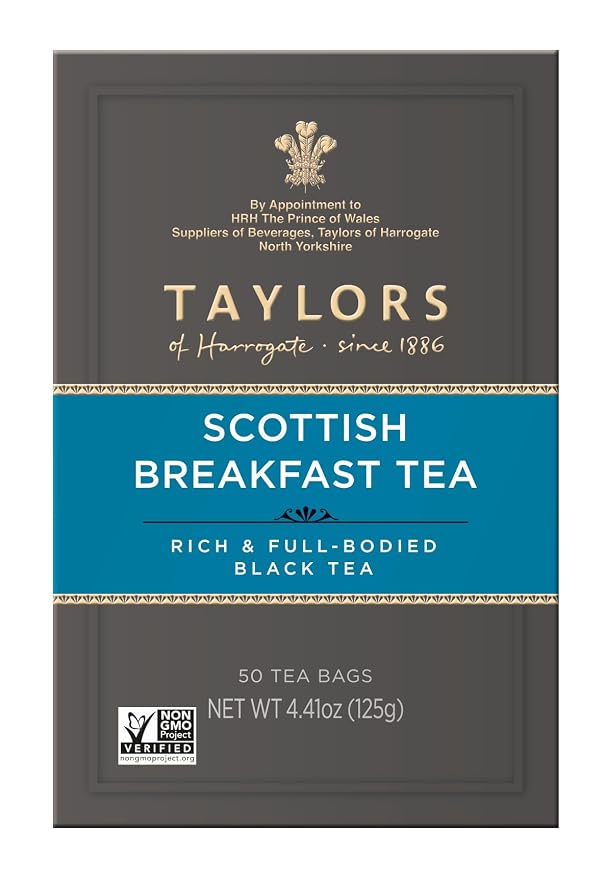 Taylors of Harrogate Scottish Breakfast Black Tea Individually Wrapped Bags, Strong, Malty and Full, Caffeinated, Enjoy Hot or Iced, 50 Teabags (Pack of 2)