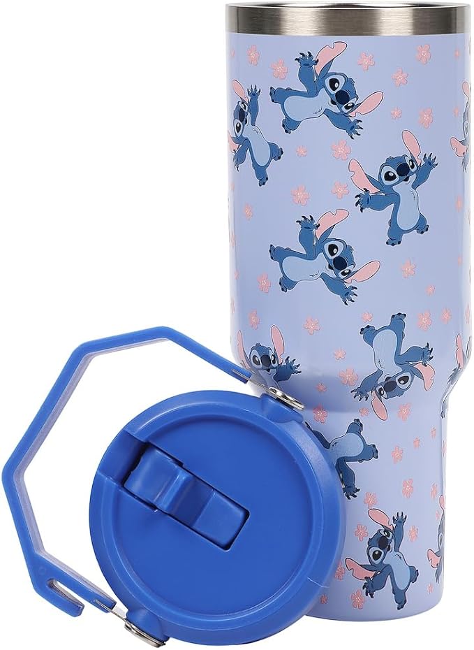 Disney Lilo & Stitch Sky Blue AOP 40 Oz. Vacuum Sealed Stainless Steel Tumbler With Carry Handle