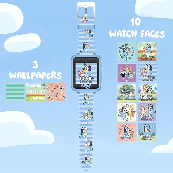 Bluey Kids Smartwatch with Camera, Games, Pedometer and Audio Recorder for Creative Play and Learning, 1.5" Touchscreen, Blue, Fits 5.5"-8.0" Wrists, for Boys and Girls Ages 3+