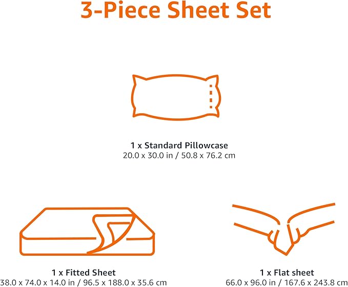 Amazon Basics Kid's Soft, Breathable, Easy-Wash Microfiber 3-Piece Sheet Set with Fitted Sheet, Twin, Multi-Color Dinosaurs, Animal Print