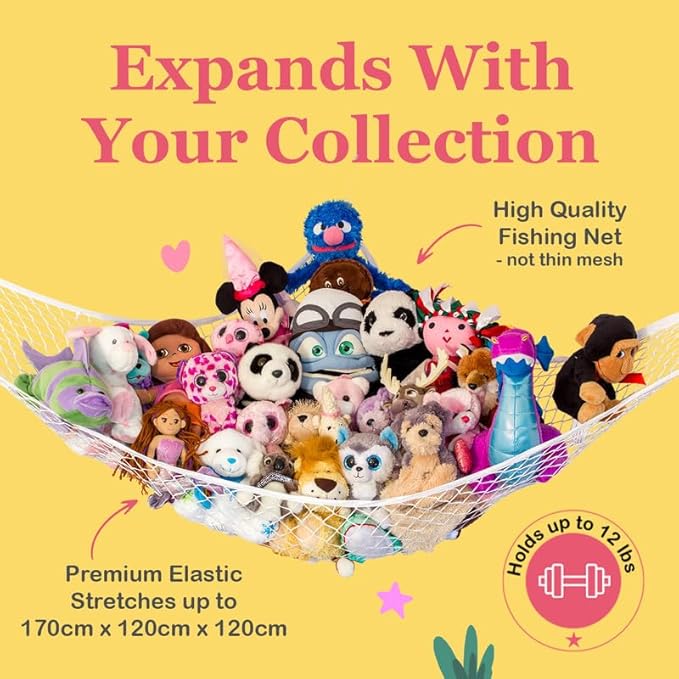 Lilly's Love Stuffed Animal Hammock | Corner Hanging Organizer, Toy Storage, Stuffed Animal Storage Net | Made from Quality Fishing Net, Holds 12lbs | 67"x47"x47" (Red, 2 Pack)