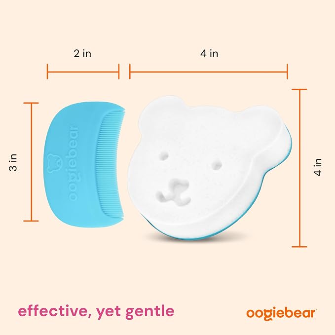 oogiebear Cradle Cap Brush Kit Includes 2 Additional Replacement Sponges – Gentle and Safe Scalp Massage Care with Sponge, Brush, and Comb for Newborns and Babies