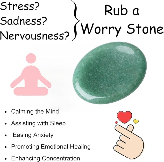 Thumb Worry Stone Green Aventurine Crystal Trinkets Crystals and Healing Stones Oval Natural Fidget Meditation Accessories Gemstones Reiki Pocket Palm Tiny Anxiety Relief Items for Women Men