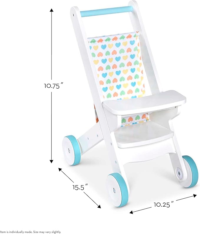 Melissa & Doug Mine to Love Wooden Play Stroller for Dolls and Stuffed Animals up to 20 Inches Tall - White