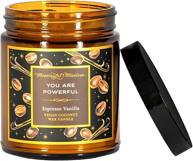 You are Powerful Coffee Shop Espresso Vanilla 8oz Aromatherapy Candle | 34 Hour Burn | Real Essential Oils and Coconut Wax