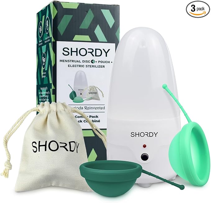 SHORDY Reusable Menstrual Disc Small and Large with Electric Sterilizer | 12-hr leak-free Comfort Period Disc, Easy-clean Starter kit, soft silicone Disco menstrual, Cups & tampon alternative
