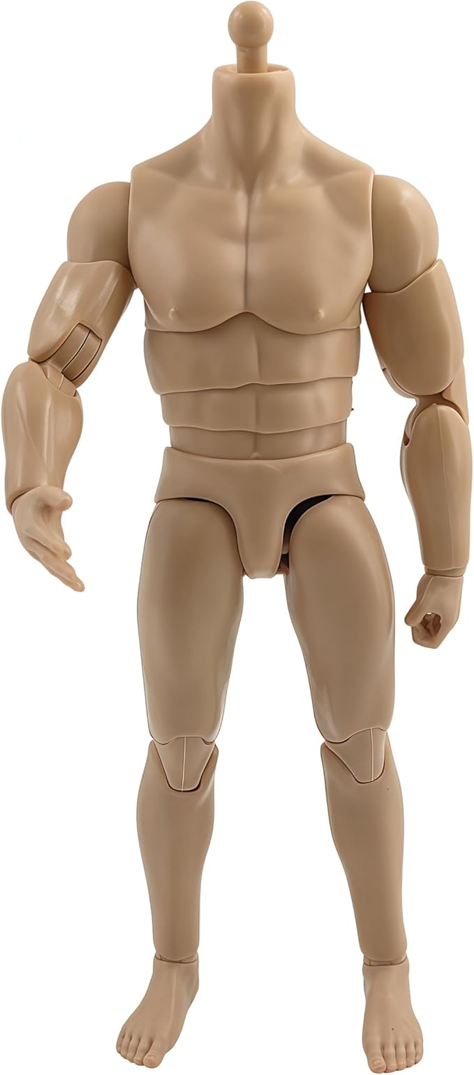 1:12 Male Action Figure Body – 6 Inch Highly Articulated Muscle Figure Base for Custom Military Models, Kitbashing, and Display Builds (3-Part Waist)