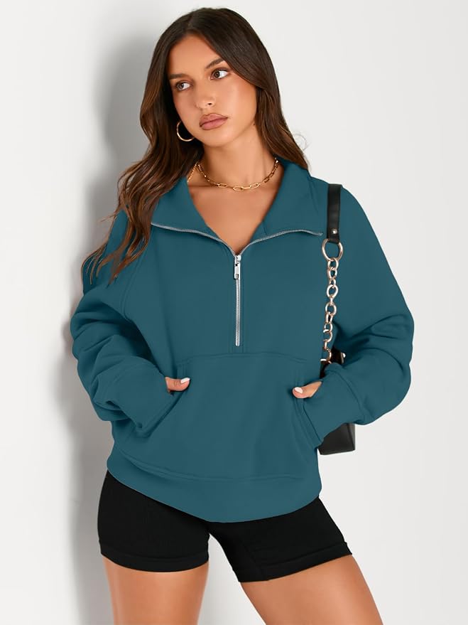 AUTOMET Womens Sweatshirts Half Zip Fleece Pullover Fall Outfits | Fall Fashion Clothes 2026,Cropped Sweatshirts,Cute Y2k Tops,Quarter Zipper Sweater,Winter Loungwear Outfits