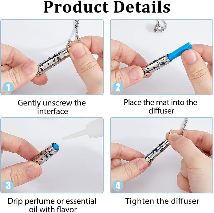 Aromatherapy Essential Oil Diffuser Necklace Diffuser Stainless Steel Oil Pendant Aromatherapy Bottle Locket Necklaces Gift for Woman Men