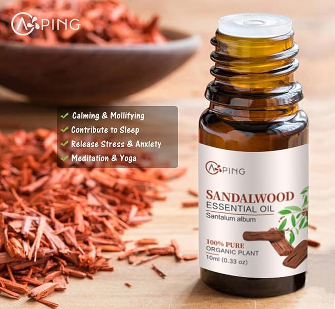 Rose & Sandalwood Essential Oils - 100% Pure Organic Natural Plant Oils for Diffuser, Aroma, Spa, Massage, Yoga, Perfume, 2x10ML