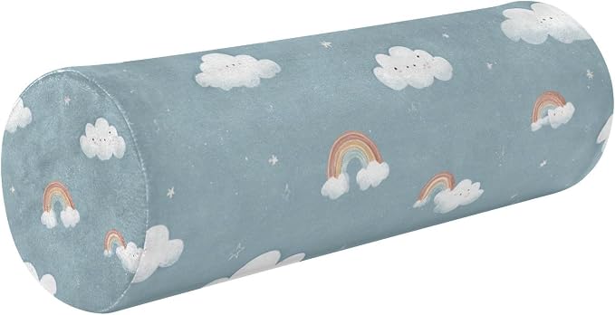 Clouds Stars Rainbows Blue Neck Roll Pillow Bolster Round Health Memory Foam Long Cervical Cylinder Pillows with Removable Washable Cover for Body Bed Legs Back Yoga