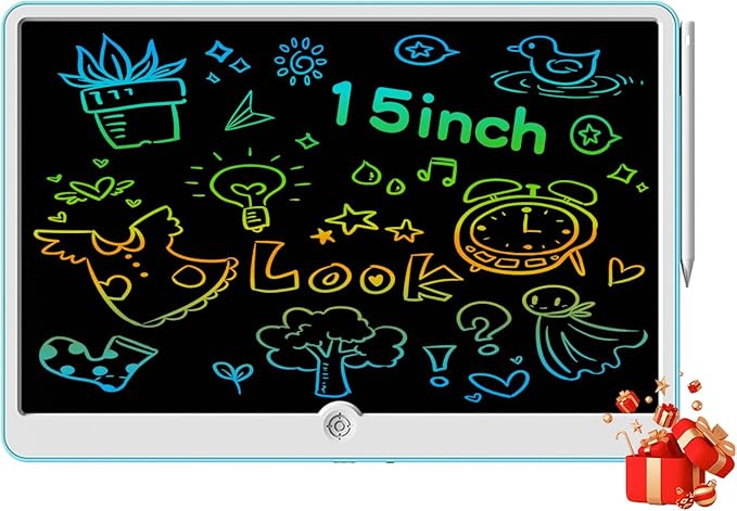 15 Inch LCD Writing Tablet for Kids Ages 3 4 5 6 7 8, Reusable Doodle Board with Stylus Pen Drawing Pad, Educational Travel Toy for Boys & Girls, Ideal Birthday & Holiday Gift