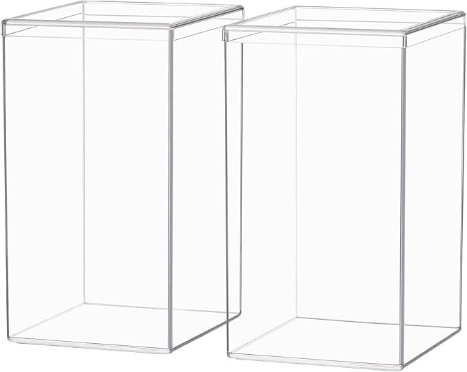 STORi Clear Plastic Stackable Display Case with Lid, Set of 2, Store Figurines, and Plush Collectibles, Box for Action Figures, Made in USA
