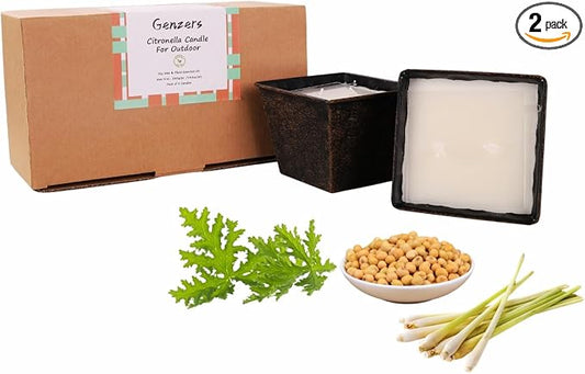 Citronella Candles Outdoor,Lemongrass Scented Candle Outside for Patio,Jar Candle Aromatherapy Gift Set,Long Lasting Camping Candle 2 Wicks,Soy Wax Candle Buckets,Garden Candles Pack of 2