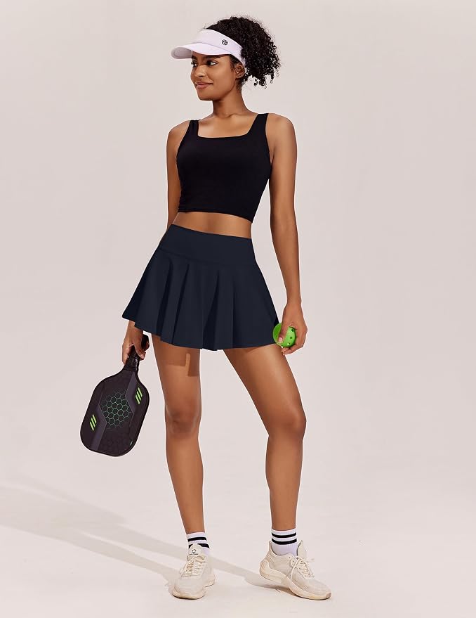 PINSPARK Womens Tennis Skirt 14" Pleated Athletic Golf Skorts with Pockets | High Waist, Tummy Control, Mini, Breathable, Lightweight, Soft, Built in Shorts, Pickleball, Casual