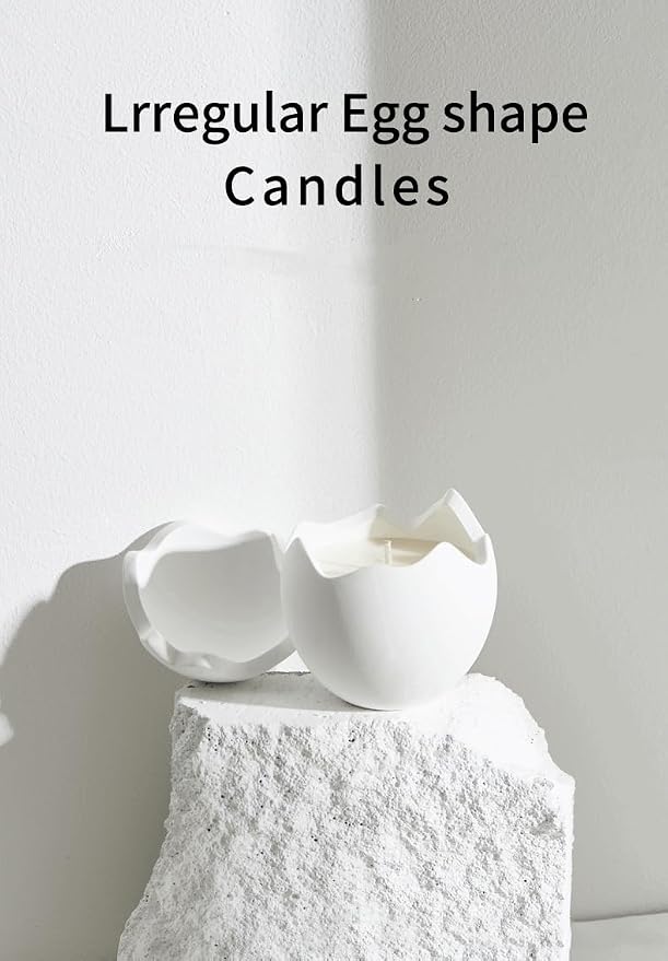 2 Pcs Irregular Egg Shape Soy Wax Candle, Handmade Ceramic Eggshell Candle Holder with Lid, 200g Scented Aromatherapy Candle, Decorative Aesthetic Candle for Bedroom, Living Room, Home Decor Gift