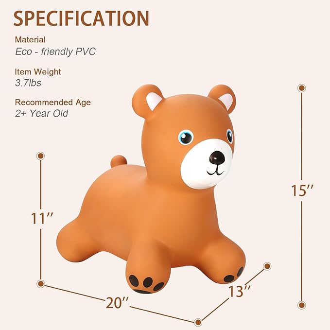 INPANY Bouncy Horse, Bear Hopper Toys, Toddlers Bouncing Animal, Kid Ride on Rubber Bouncer, Outdoor Indoor Cute Birthday Gifts for 2 3 4 Year Old Girls Boys