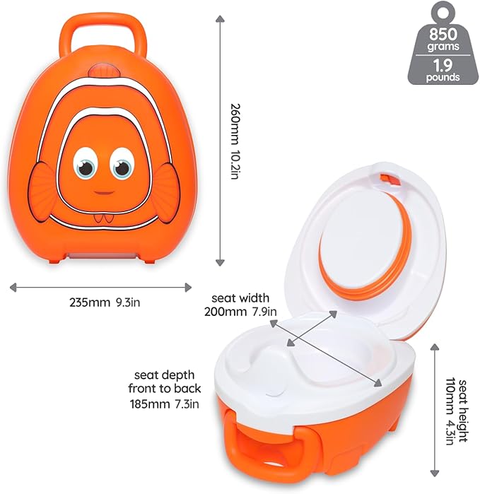 My Carry Potty - Clownfish Travel Potty, Award-Winning Portable Toddler Toilet Seat for Kids to Take Everywhere