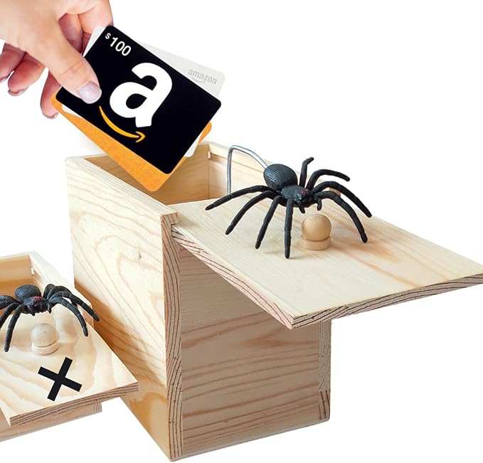 Rubber Upgraded Big Spider Prank Box Practical Maximum Version, Can Hold a Ring Credit Card Chain Perfume Watch, Handcrafted Wooden Surprise Box, Fun Practical Surprise Joke Boxes