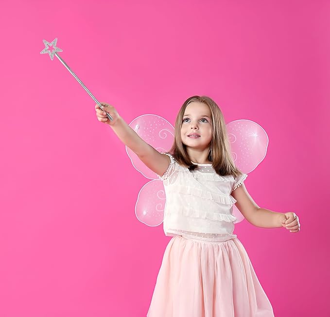 2 Pack Silver Princess Star Wand, Crown Wands Angel Magic Wand for Girls Birthday,Dress up and Halloween Costume Supplies (Silver Star Crown)