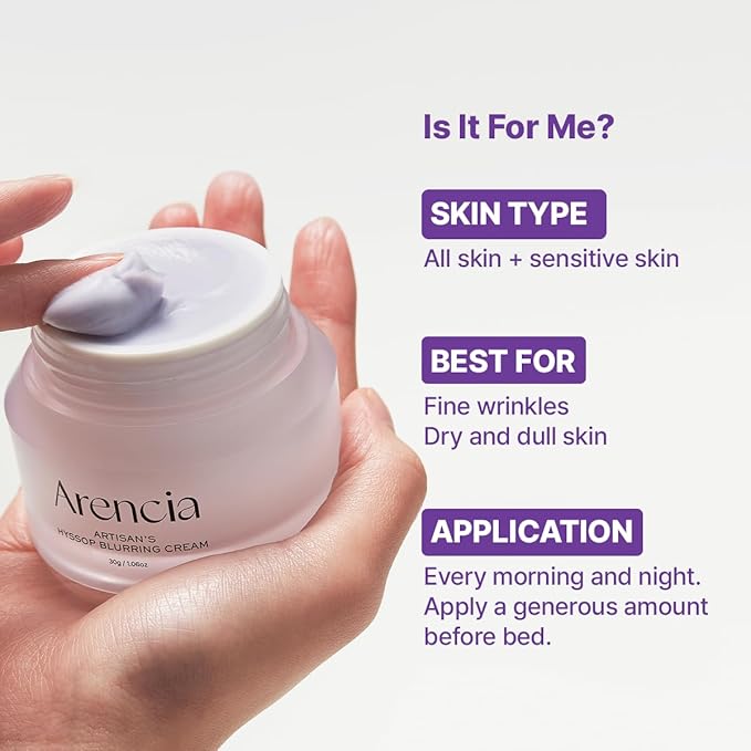 ARENCIA Hyssop Blurring Cream, Intense Collagen Face Moisturizer & Night Repair Cream for Anti-Aging, Nourishing Skin Barrier, Premium Korean Skincare, 1oz