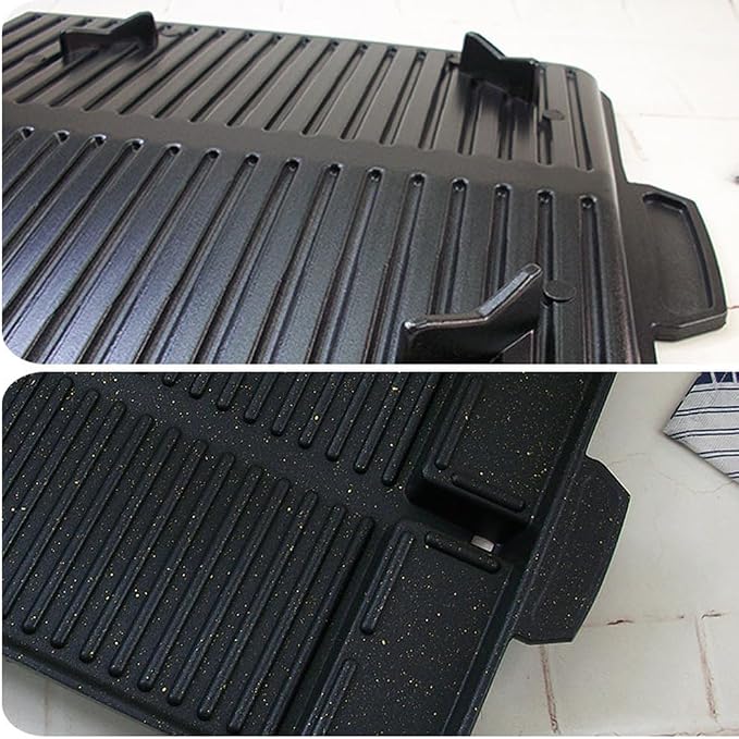 Korean-style Non-stick Grill Pan Rectangular Hot Plate Barbecue Pot Portable Oil Spill Baking Tray for Indoor Outdoor BBQ (Style A)