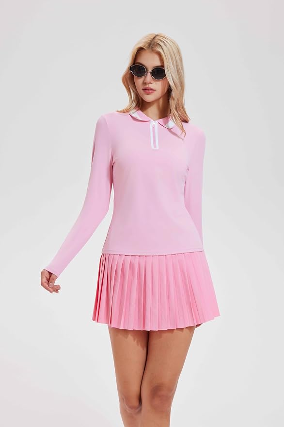 Tennis Skirt Sets for Women Zipper Color Block High Waisted Golf Polo Two Piece Skirt Set Women 2 Piece Outfits