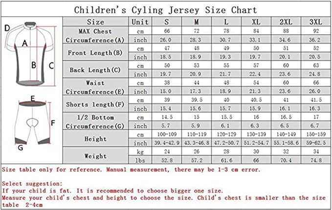 Children Cycling Jersey Set Clothing Boys Girls Shorts Pad Suits