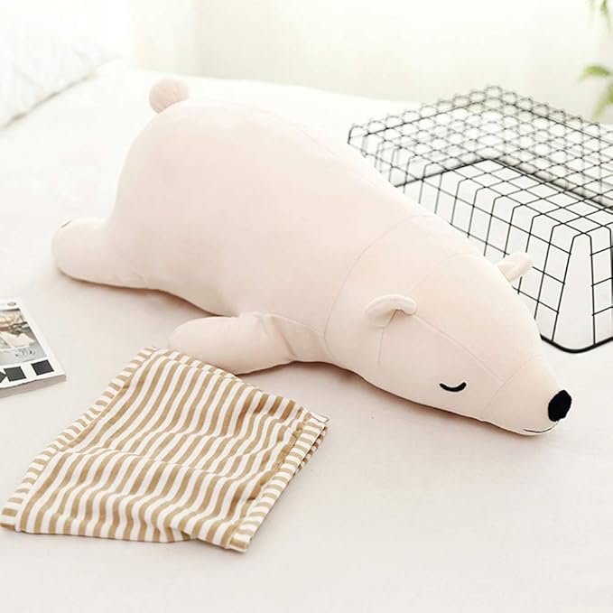 MMTTAO Stuffed Polar Bear Animal Plush Toy 20 Inch Large White Sleeping Bear Animal Stuff Soft Plushies Cute Dolls Collection Huggable Throw Pillow Cushion Gifts for Kids Children Boys Girls, 20Inches