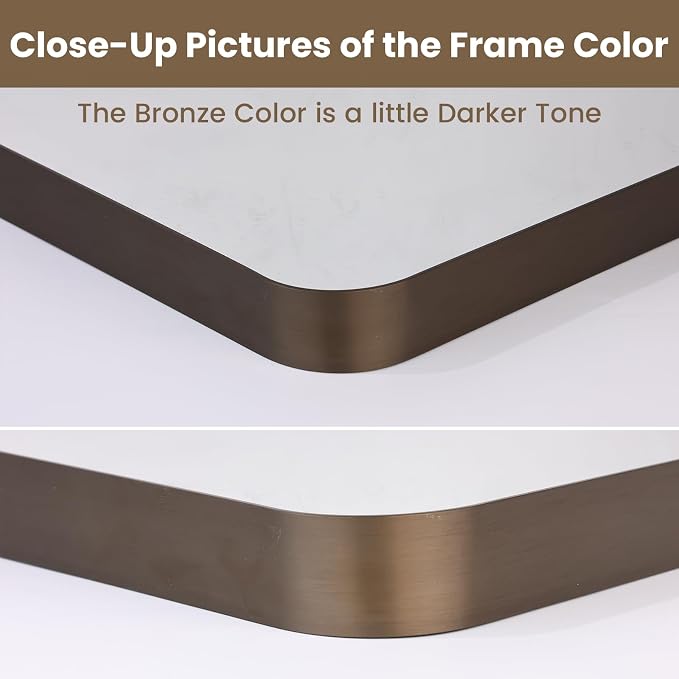 LOAAO 30"X36" Bronze Bathroom Mirror | Rounded Rectangle, Brushed Bronze Metal Frame, Anti-Rust, Tempered Glass, Hangs Horizontally or Vertically