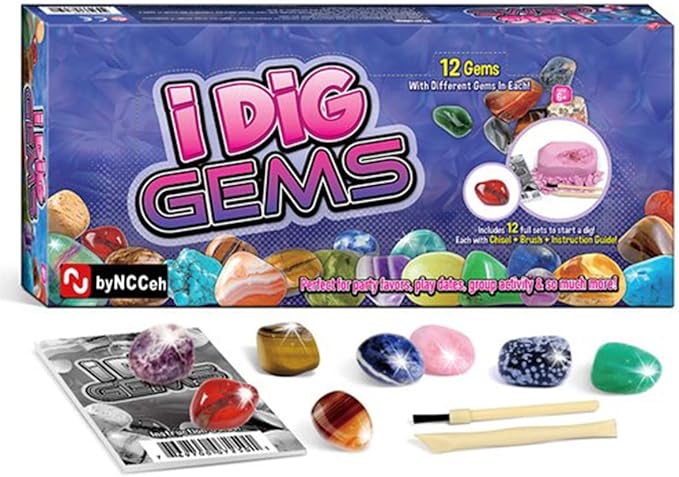 Liberty Imports 12-Pack Gem Digging Kit for Kids - Exciting Gemstone Mining Adventure - Educational STEM Crystal and Mineral Excavation – Party Favor Science Toys