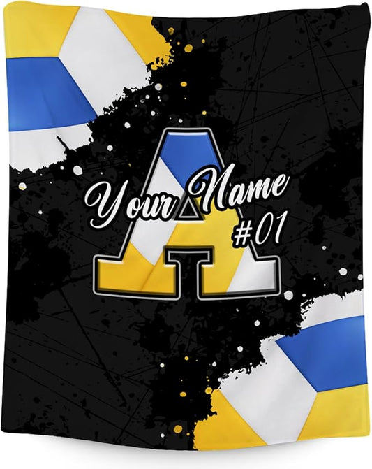 Custom Volleyball Blanket - Personalzied Initial Name Gifts for Girls Kids - Cozy Fleece Sports Throw for Volleyball Players - 40x50 Inches Small Blankets Decor for Sofa Couch