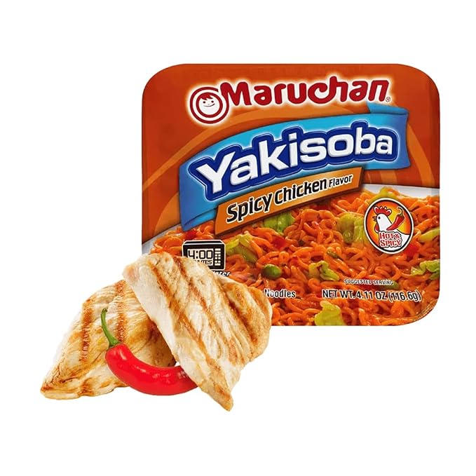 Maruchan Yakisoba, Spicy Chicken Flavor – Stir-Fried Japanese Instant Ramen Noodles, High Protein Microwavable Meal – 4.11 Oz. (8 Pack)