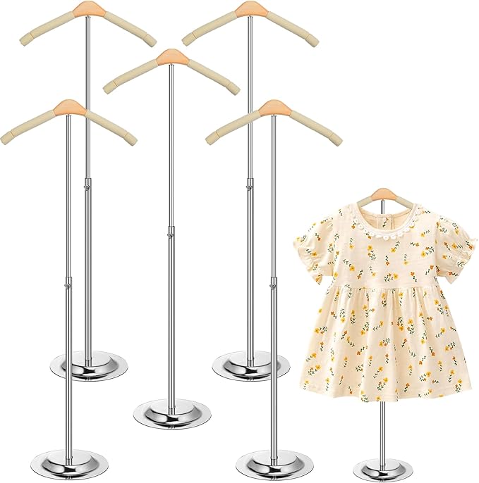 Huaerle 5 Pcs Child T Shirt Display Stand Adjustable Clothes Rack Display Flexible Shoulder Stand Portable Clothes Hanger Clothing Hanging Rack for Garment Coat Retail Vendor, Height 16-27.9In
