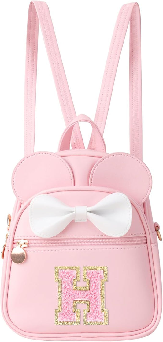 Personalized Toddler Backpack for Girls 3–10, Cute Mini Bowknot Mouse-Ear Toddler Bookbag Crossbody Purse, Small Daypack Wallet Set, Initial Birthday Gift, Trendy Little Kids/Teen Bag(Pink,H)